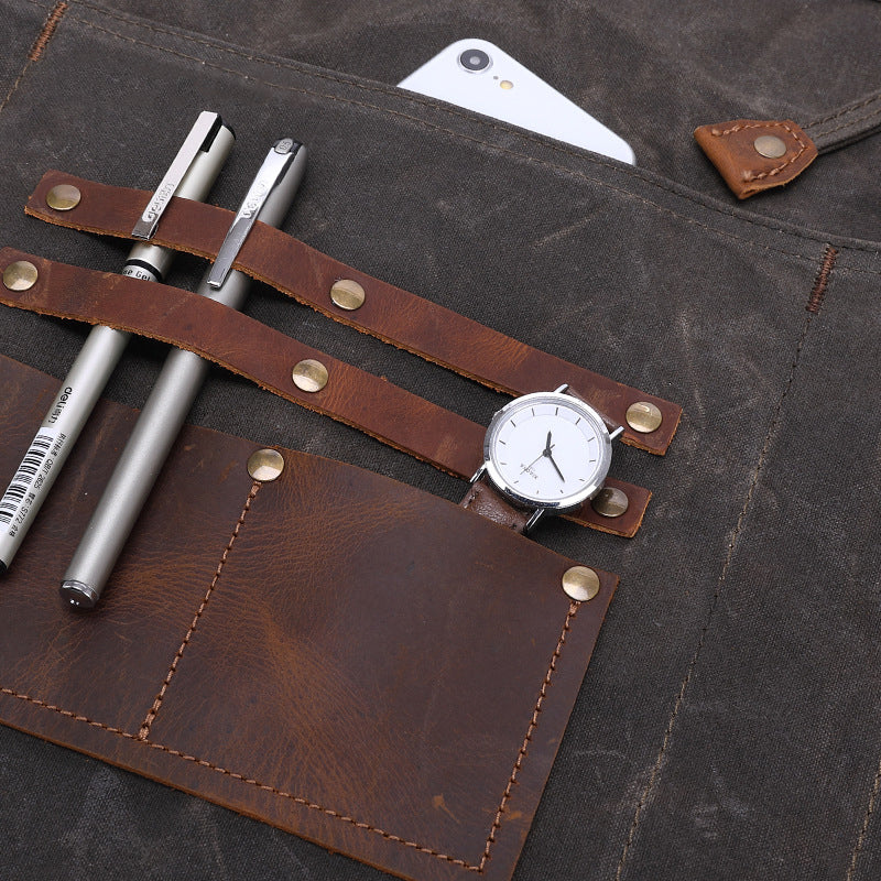 Handmade Adjustable Waxed Canvas Waist Work Apron with Large Pockets