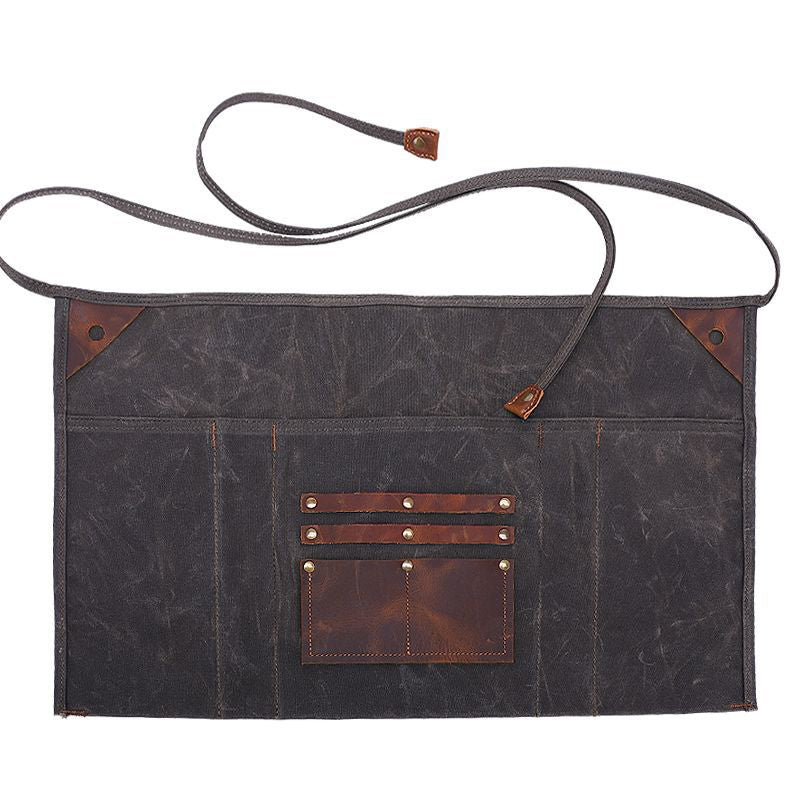 Handmade Adjustable Waxed Canvas Waist Work Apron with Large Pockets