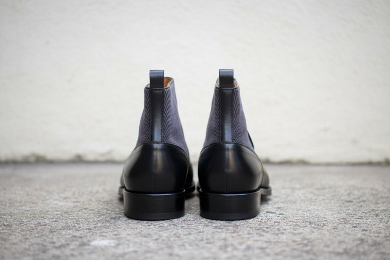 Handmade Black Button Boots, Men Black Formal Boot, Two Toned Boot
