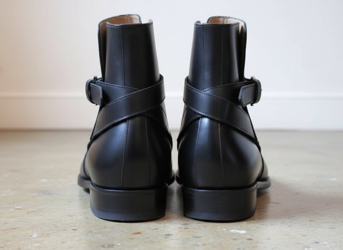Handmade Black Jodhpurs Leather Boot, Men Ankle Leather Boot, Formal Boots - back-view