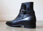 Handmade Black Jodhpurs Leather Boot, Men Ankle Leather Boot, Formal Boots - detail-view-showing-texture