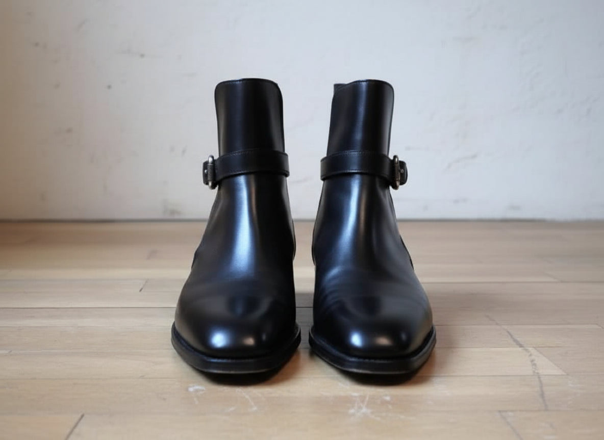 Handmade Black Jodhpurs Leather Boot, Men Ankle Leather Boot, Formal Boots - front-view