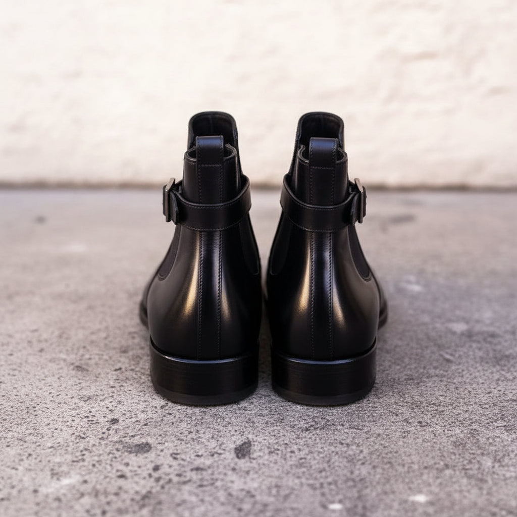 Handmade Black Leather Ankle Boots,Men Black Leather Boots,High Ankle Boots - back-view