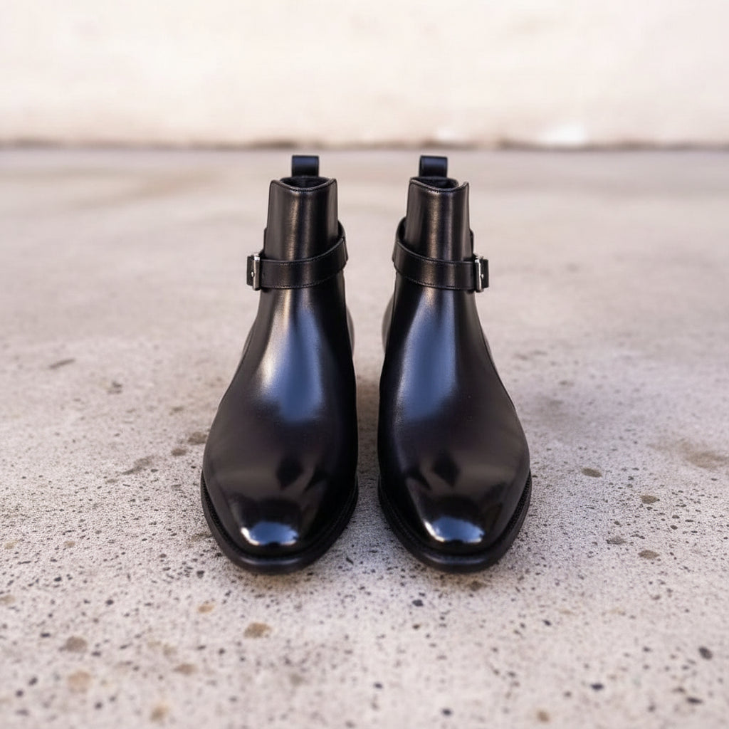 Handmade Black Leather Ankle Boots,Men Black Leather Boots,High Ankle Boots - front-view