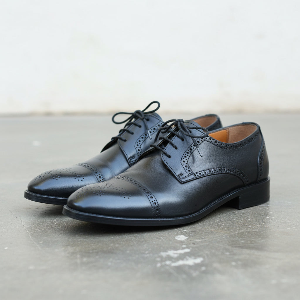 Handmade Brogue Oxford Lace-Up Full-Grain Leather Men’s Dress shoes - angle-view-showing-depth