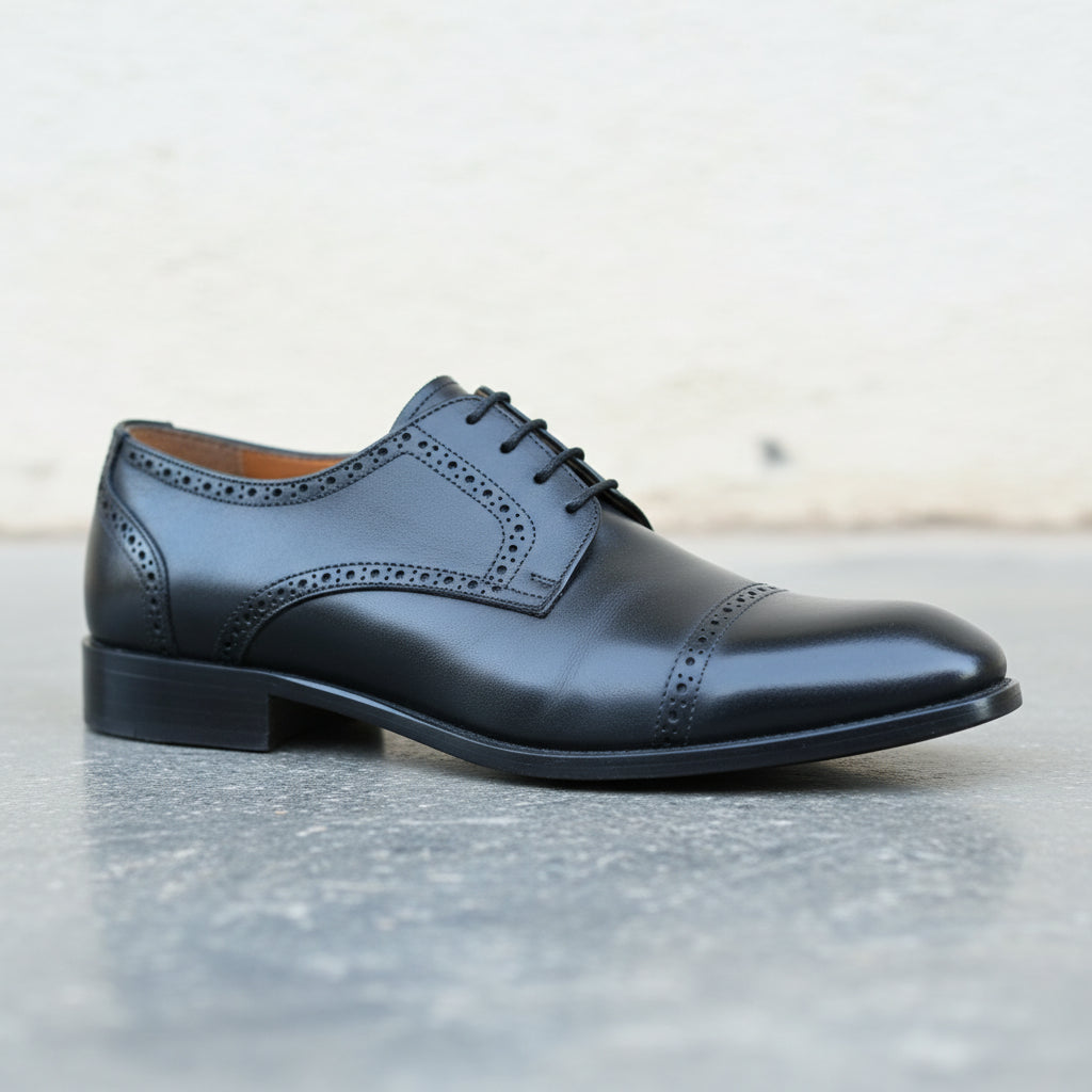 Handmade Brogue Oxford Lace-Up Full-Grain Leather Men’s Dress shoes - detail-view-showing-texture