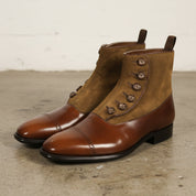Handmade Brown Button Boots, Men Brown Formal Boot, Ankle Leather Boot