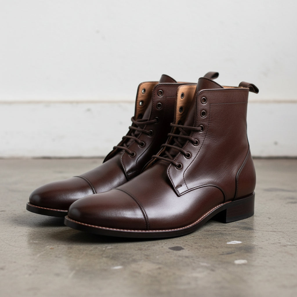 Handmade Cap-Toe Ankle Lace-Up Full-Grain Leather Men’s Boots - 3-4-right-view