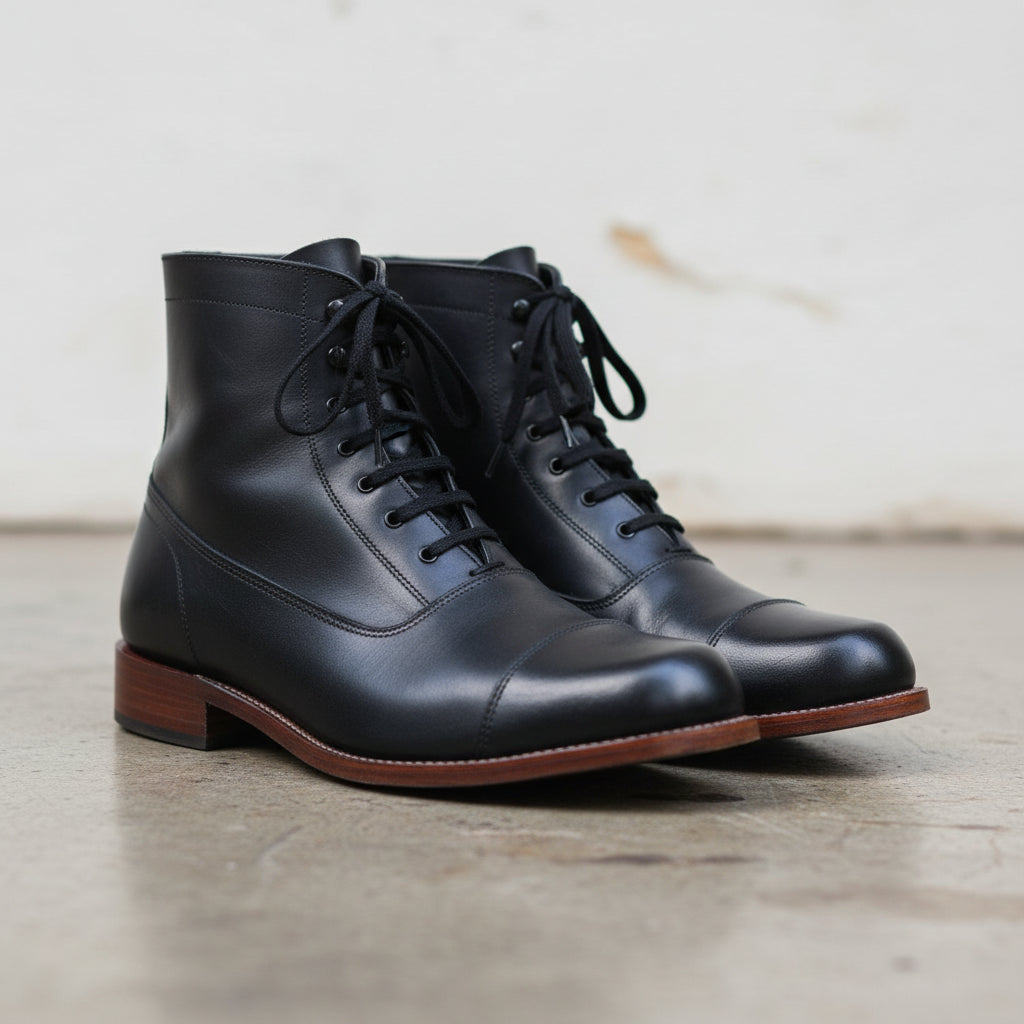 Handmade Cap-Toe Ankle Lace-Up Full-Grain Leather Men’s Dress Boots - 3-4-right-view