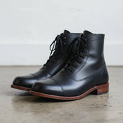 Handmade Cap-Toe Ankle Lace-Up Full-Grain Leather Men’s Dress Boots - angle-view-showing-depth