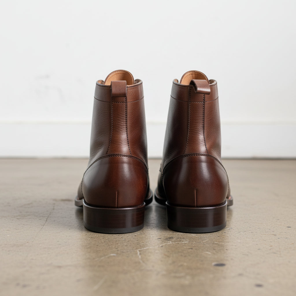 Handmade Cap-Toe Ankle Lace-Up Full-Grain Leather Men’s Boots - back-view