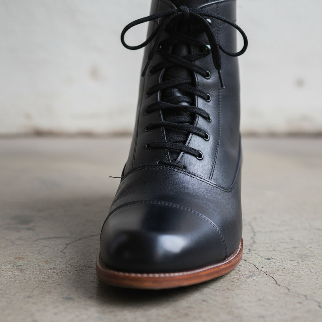 Handmade Cap-Toe Ankle Lace-Up Full-Grain Leather Men’s Dress Boots - detail-view-showing-texture