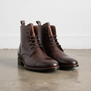 Handmade Cap-Toe Ankle Lace-Up Full-Grain Leather Men’s Boots - front-view