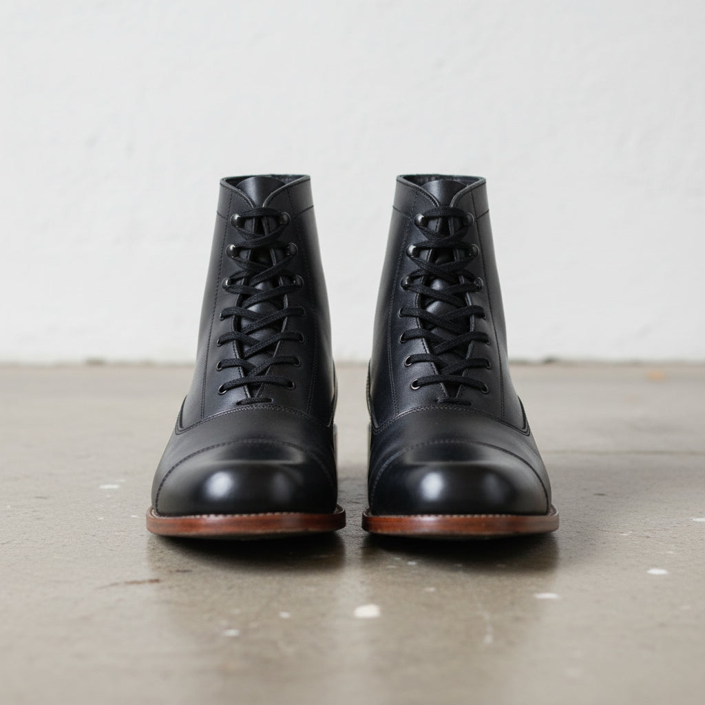 Handmade Cap-Toe Ankle Lace-Up Full-Grain Leather Men’s Dress Boots - front-view