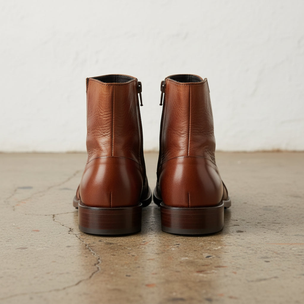 Handmade Cap-Toe Ankle Zipper Full-Grain Leather Men’s Casual Boots - back-view