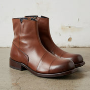 Handmade Cap-Toe Ankle Zipper Full-Grain Leather Men’s Casual Boots - detail-view-showing-texture