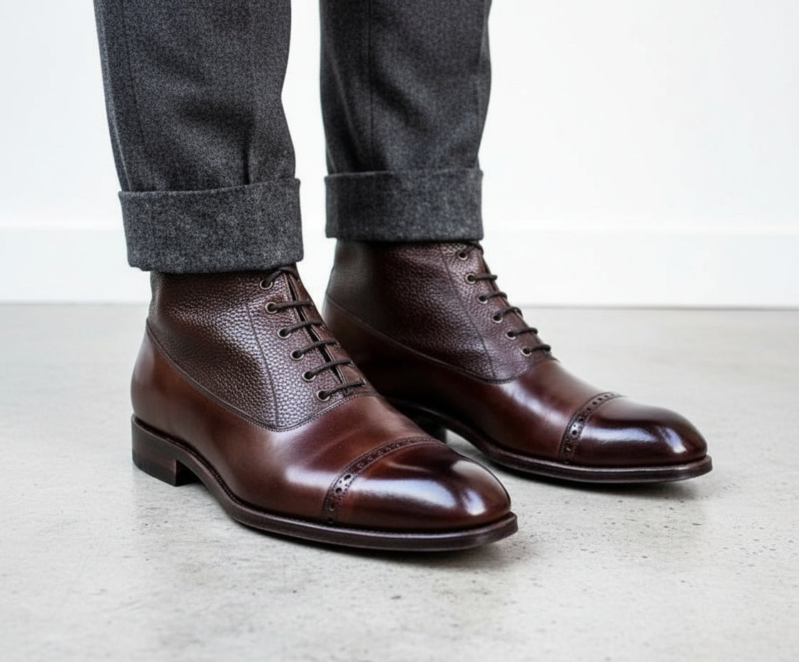 Handmade Cap Toe Dark Brown Leather Ankle High Boots, Mens Brown Dress Boot US 7 / Dark Brown Brown / D - Standard Handmade Cap Toe Dark Brown Leather Ankle High Boots, Mens Brown Dress Boot US 7 / Dark Brown Brown / D - Standard