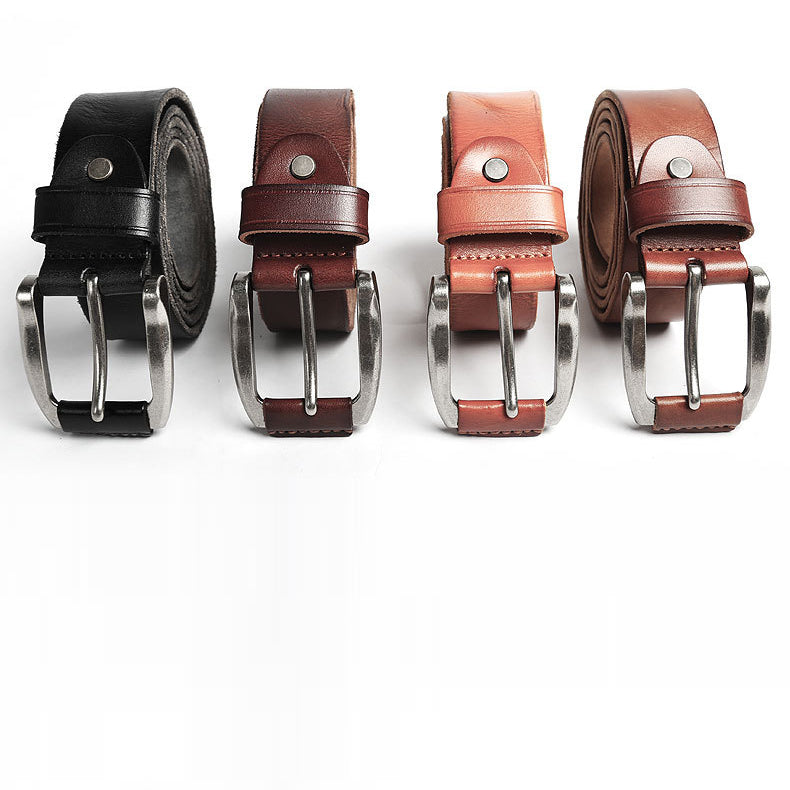 Handmade Classic Vintage Steel Buckle Genuine Leather Men's Belt
