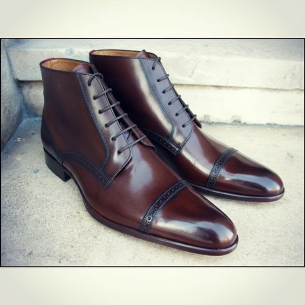 Handmade dark brown leather dress boots for men's, Men brown ankle