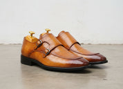 Handmade double monk Alligator shoes Crocodile Textur leather Shoes for men - angle-view-showing-depth