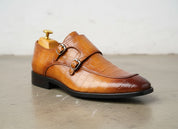 Handmade double monk Alligator shoes Crocodile Textur leather Shoes for men - detail-view-showing-texture