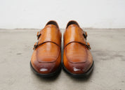 Handmade double monk Alligator shoes Crocodile Textur leather Shoes for men - front-view