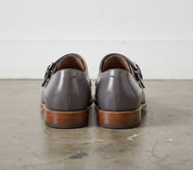 Handmade Gray Leather Oxford Brogue Toe Cap Double Buckle Monk Strap shoes