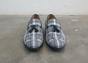 Handmade Gray Tweed fabric shoes moccasins, Mens gray Loafer Tassel shoes - front-view