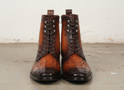 Handmade Men Alligators ankle boot, Men tan brown crocodile ankle boots - front-view