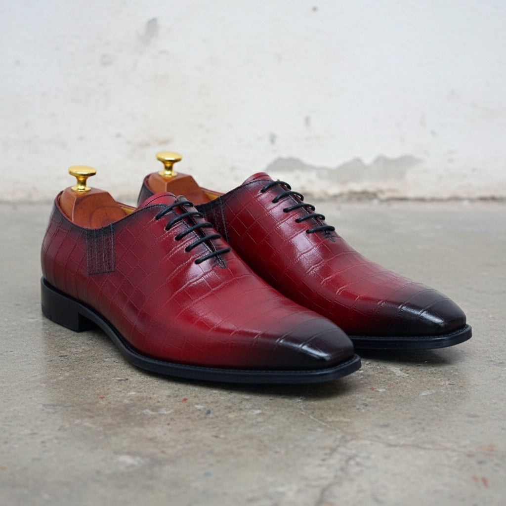 Handmade Men Alligators shoes, Men burgundy crocodile shoes, shoes for men - 3-4-right-view