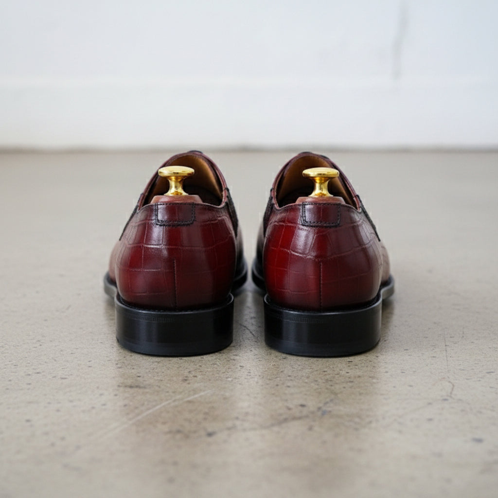 Handmade Men Alligators shoes, Men burgundy crocodile shoes, shoes for men - back-view