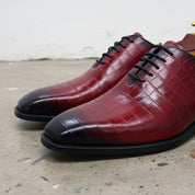 Handmade Men Alligators shoes, Men burgundy crocodile shoes, shoes for men - detail-view-showing-texture