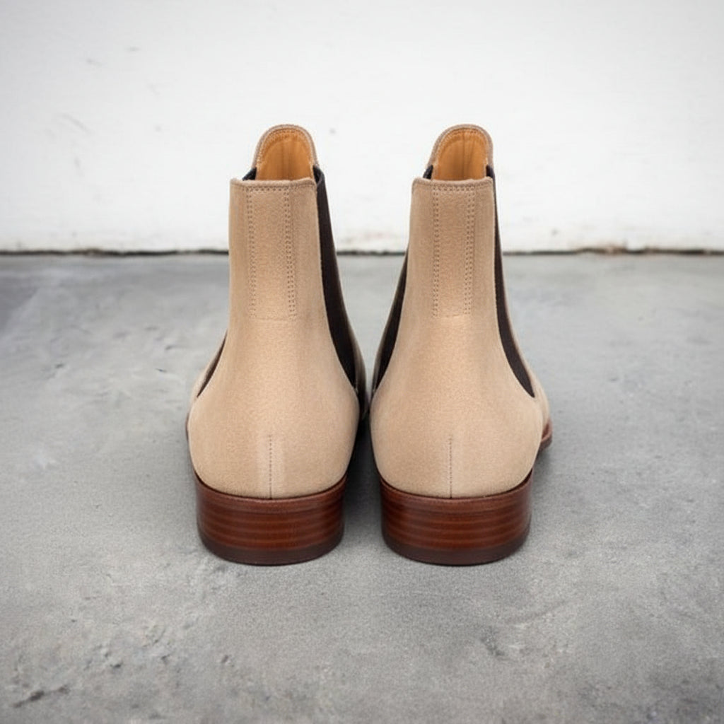 Handmade Men Beige Suede Chelsea Boots Casual Suede Ankle Boots - back-view