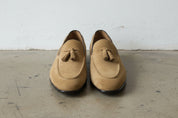 Handmade Men beige suede moccasins Men beige suede penny loafer - front-view