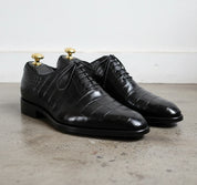 Handmade Men black aligators shoes, Men Oxfords shoes, Crocodile shoes mens - angle-view-showing-depth