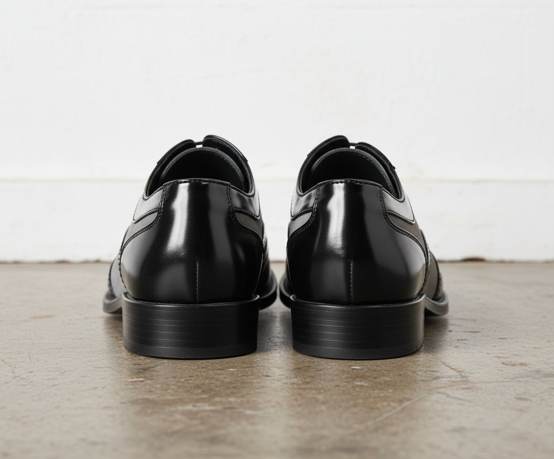 Handmade Men Black And Gray Wingtip Brogue Formal Shoes Tuxedo Dress Shoes - back-view