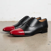 Handmade Men Black And Red Oxford Dress Shoes, Formal Leather Shoes - 3-4-right-view