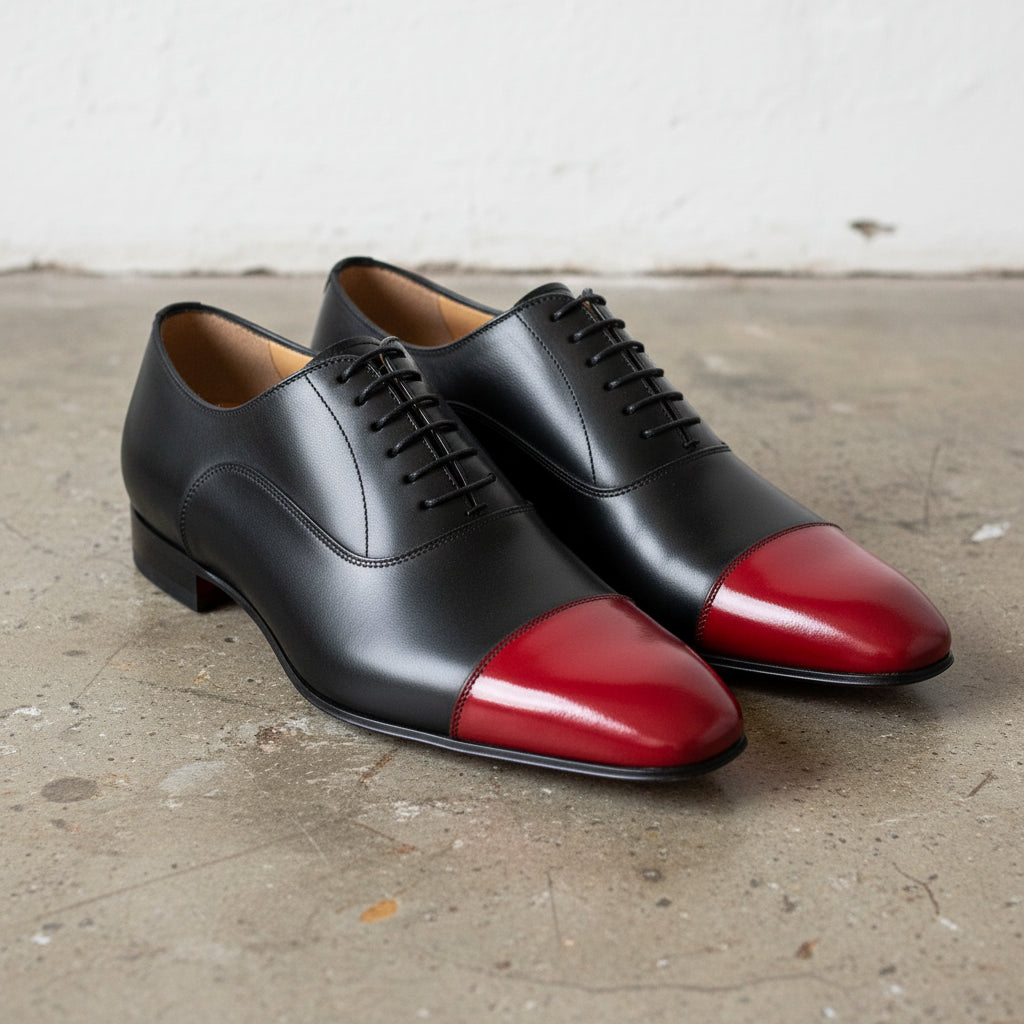 Handmade Men Black And Red Oxford Dress Shoes, Formal Leather Shoes - angle-view-showing-depth