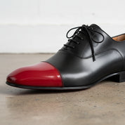 Handmade Men Black And Red Oxford Dress Shoes, Formal Leather Shoes - detail-view-showing-texture