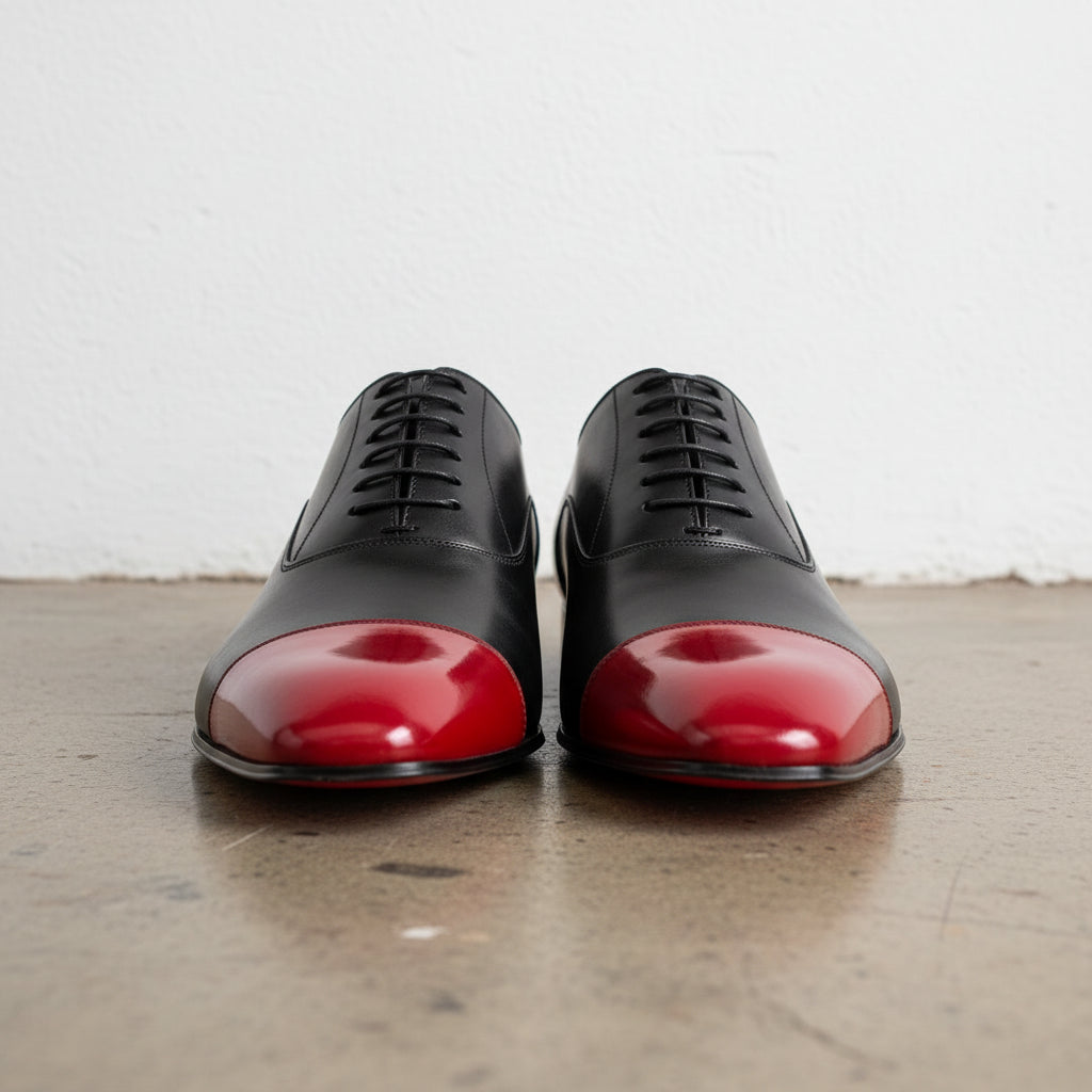 Men's Black and Red Cap-Toe Leather Oxfords