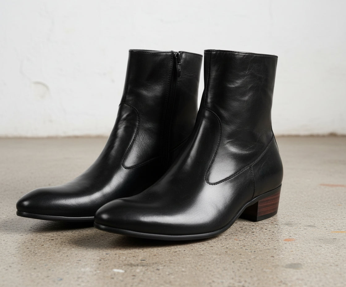 Handmade Men Black Ankle Leather Boot, Mens Side Zipper Boot, Mens Boot - 3-4-right-view