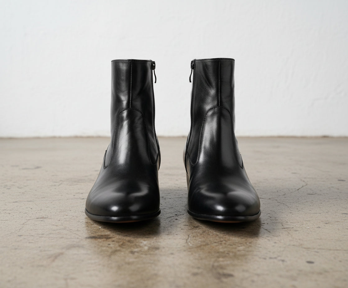 Handmade Men Black Ankle Leather Boot, Mens Side Zipper Boot, Mens Boot - front-view