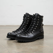 Handmade Men Black Biker Leather Boots, Men Combat Punk Style ankle boots - 3-4-right-view