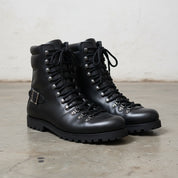 Handmade Men Black Biker Leather Boots, Men Combat Punk Style ankle boots - angle-view-showing-depth