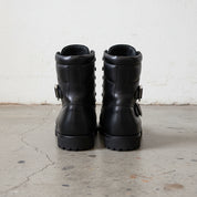 Handmade Men Black Biker Leather Boots, Men Combat Punk Style ankle boots - back-view