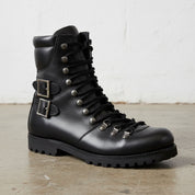 Handmade Men Black Biker Leather Boots, Men Combat Punk Style ankle boots - detail-view-showing-texture