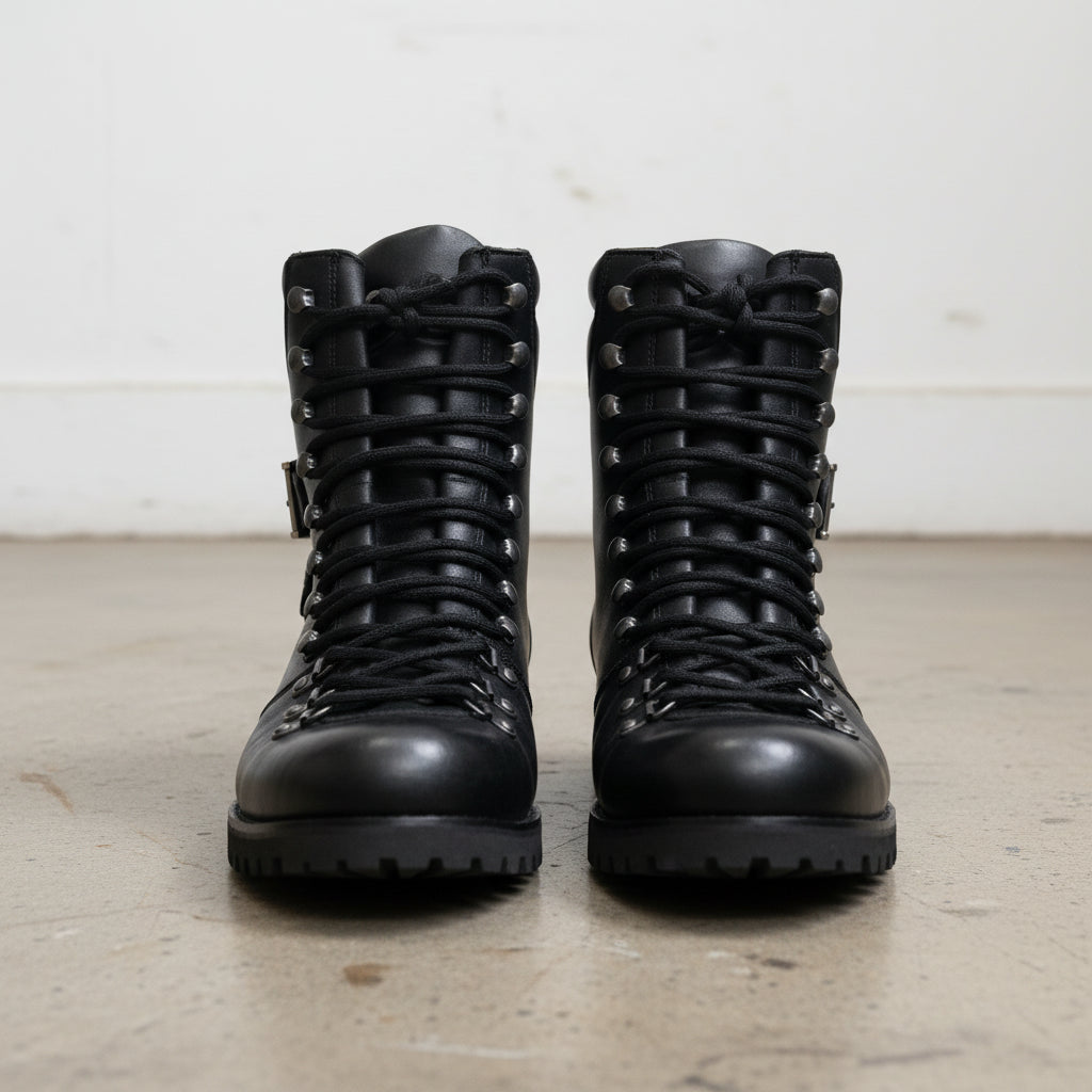 Handmade Men Black Biker Leather Boots, Men Combat Punk Style ankle boots - front-view