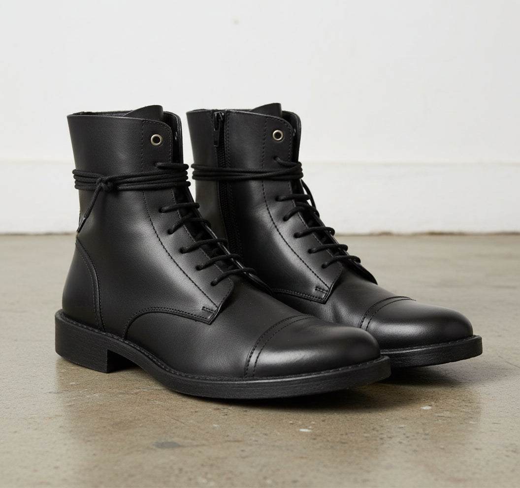 Handmade Men Black Boots, Combat Boot, Lace up Boot, Mens - angle-view-showing-depth