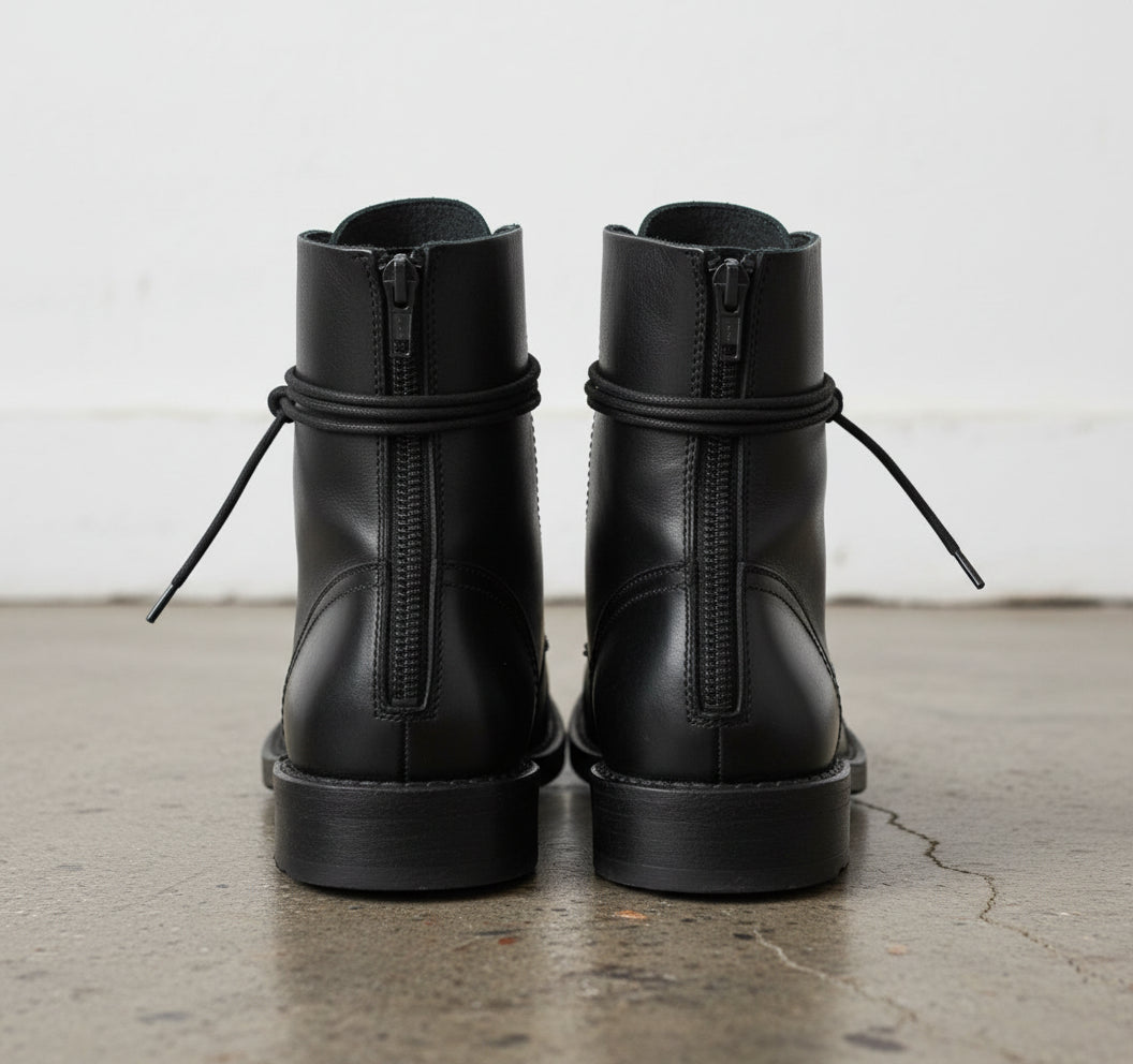 Handmade Men Black Boots, Combat Boot, Lace up Boot, Mens - back-view