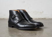 Handmade Men Black Boots, Double Monk Strap Boot, Leather Boots Formal - 3-4-right-view